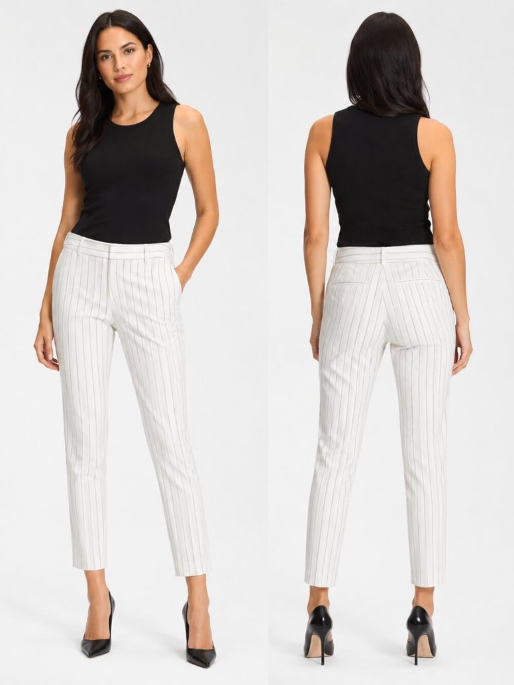 Express Columnist Ankle Pants White Pinstripe Stretch Women 8L
